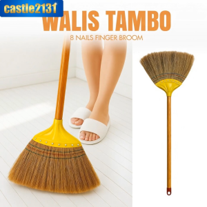 Tambo 8 Fingers Broom Detachable Handle Heavy Duty Floor Sweeper Plastic Broom for Home Outdoor Cleaning Durable Lightweight Long Handle