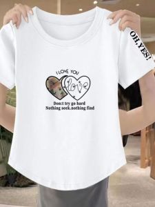 Pure Cotton Short Sleeve T-Shirt Womens Summer New Arrival K-style Loose Slimming round Neck All-Matching Printed Asymmetrical T-shirt Women