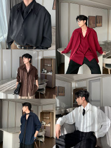 เสื้อเชิ้ตแขนยาวทรงหลวมสำหรับผู้ชายในฤดูใบไม้ร่วง Hualun Doble Layer Casual Shirt ทรงเข้ารูป ทรงลำลอง เสื้อเชิ้ตทรงเข้ารูปสำหรับผู้ชาย