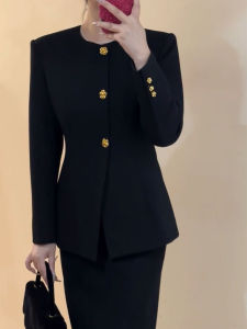 YUFUQING | Elegant Black Mini Skirt Set For Rich Girls Autumn High Fashion A-Line Outerwear Slimming Effect Polyester Long Sleeve Button Up