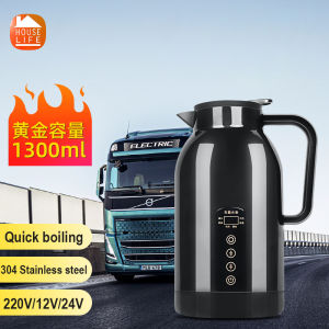 Smart Portable 1300ML Electric Kettle Water Heater Travel Auto 220V 12V/24V for Car and Home 304 Stainless Steel BPA-Free LCD Display