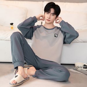 Pajamas Mens Spring and Autumn Long Sleeve Pure Cotton Teenagers Students Autumn and Winter Men Casual Homewear Suitable for Daily Wear Suit