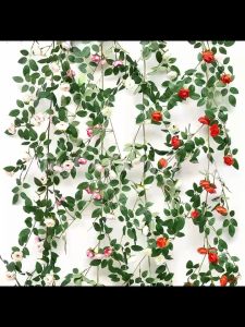 Mini Rose Vine 2M Silk String Leave Artificial Flower Rattan String Green Vine Home Wedding Decor Pipeline Modification
