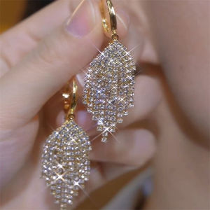 Elegant Geometric Full Diamond Womens Earrings Slimming Face Shape Tassel Dangle Studs Fashionable Versatile Ear Jewelry