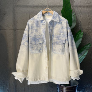 Áo Khoác Denim Rộng Rãi Phong Cách Mới Mùa Thu Cho Cặp Đôi Áo Sơ Mi Denim Thêu Thắt Nơ Áo Khoác Dài Tay Thường Ngày