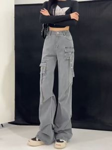 Celana Jeans Wanita Baru Celana Menyala Kaki Lebar Pelangsing Pinggang Tinggi Gaya Korea