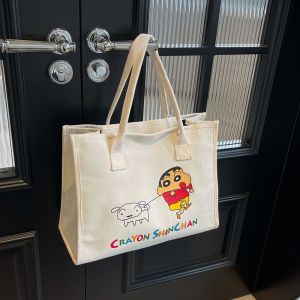 Canvas Tote Bag Large Capacity Soft Lifting Parts Double Root Shoulder Strap Daily Matching Zipper Closure Neutral