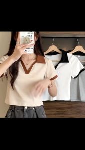 BeeUniq Kaos Kerah Wanita Polos Vneck Sandy import / Atasan Wanita Polos Kerah Vneck Sandy import