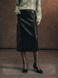 SUSHE | Stylish Retro High-Waist Back Slit Straight Leather Skirt