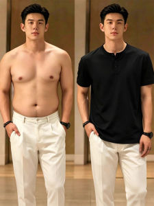 OUMULONG | American Henry Collar Short Sleeve T-Shirt