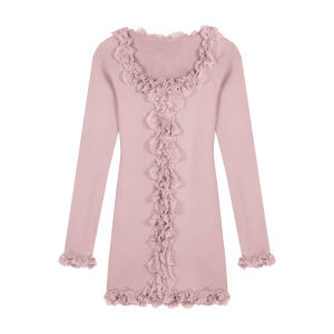 Pure Desire Style Womens Fitted Short Dress Base Layer Bottoming Skirt Spring Autumn New Model Slimming Lace Trim Dress