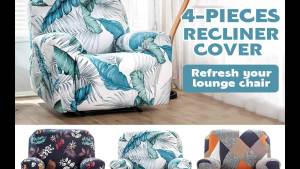 High Stretch Recliner Cover Waterproof Recliner Lazy Boy Recliner Sofa Covers Printed Reclining Chair Cover with Side Pocket