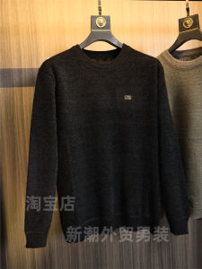 Mens Winter Thickened Fleece Knitted Sweater round Neck Texture Embroidery Composite Silver Fox Fur Fashion Urban Style Long Sleeve