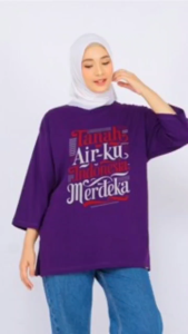 FOREVER CLOTH KAOS OVERSIZE WANITA LENGAN 7/8 KATUN COMBED 24s MOTIF TANAH AIRKU INDONESIA MERDEKA