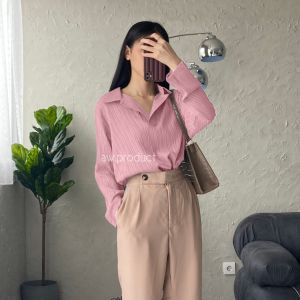 Nara Polo Top || Atasan Wanita Longsleeve Shirt Lengan Panjang - Blouse