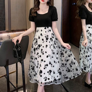 🎀 SIS Korean Fashion Flower Maxi White Dress Summer Short Sleeve dress new style 2024