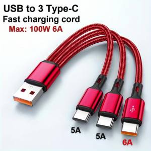 Cáp Sạc Nhanh 3 Trong 1 NNBILI 100W 6A USB-C Sang 3xC Dành Cho Điện Thoại Samsung S24 Xiaomi Huawei Android Hỗ Trợ Truyền Dữ Liệu