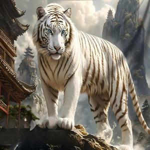 VIKAMA Luxury Oriental White Tiger Landscape Tapestry Living Room Study Bedroom Home Atmosphere Decoration Tapestry