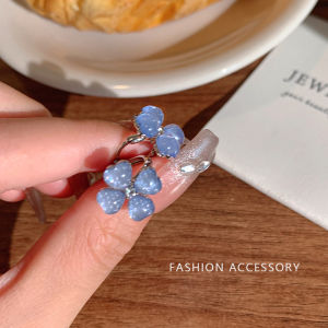 Bông Tai Hoa Bốn Lá Trong Suốt Màu Xanh Băng Phong Cách Rừng Thanh Lịch Đa Năng Trang Sức Thời Trang Hợp Kim Cho Phụ Nữ