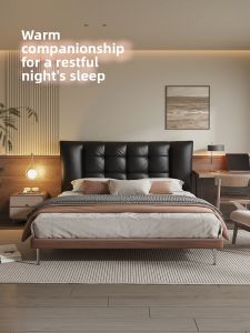 Main Guest Bedroom Double Bed Soft Back Solid Wood Bed 1.8m