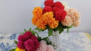 Bó Hoa Giả 42cm Gồm Hoa Cẩm Tú Cầu Và Hoa Trà - Cây Xanh Giả Trang Trí Bàn Tiệc Cưới Nhà Cửa Chất Liệu Vải Không Dệt