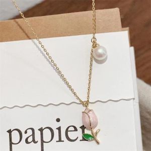 C.three. Temperament Elegant Necklace Tulip Flower Pearl Tassel Necklace Tulip Necklace for Women Jewelry Accessories