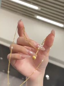 GL 18K Gold Titanium Steel Frosted Little Gold Ball Temperament Necklace N8340