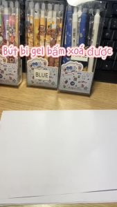 Hộp 12 Bút Bi Bấm Xóa Được Mực Gel In Hình Dễ Thương Đủ Màu Mực tím xanh - VPP Trường Anh