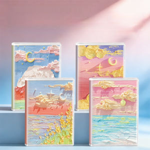 4Pcs/set A7 Mini PVC Cover Pocket Notebook Cute Cartoon Cat & Oil Painting Journal Set Small Lined Notepad