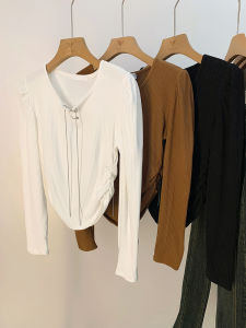 AMILUCK | เสื้อคอปกต่ำแขนยาวทรงสลิมฟิตสำหรับผู้หญิง ทรงเข้ารูป เสื้อเชิ้ตชั้นใน ทรงเข้ารูป ฤดูใบไม้ร่วง 2025 ใหม่ พร้อมเชือกผูก ทรงสี่เหลี่ยมมน