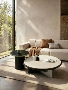 Marble Round Nested Coffee Table Japandi Designer Style
