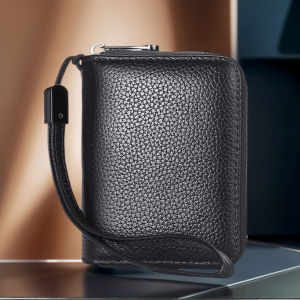 Genuine Leather RFID Bank Credit Card clutch Wallet Men and Women Change Coin Keys Cards Zipper Bag with Hand Strap