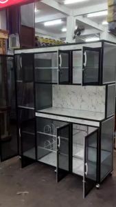 RAK SAYUR ALUMUNIUM 4 PINTU RODA + KACA RIBEN RAK DAPUR ALUMUNIUM 4 PINTU RODA RAK PIRING ALUMUNIUM 4 PINTU RODA KACA RIBEN FREE ONGKIR SERANG KOTA LEMARI DAPUR ALUMUNIUM FULL KACA