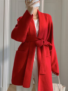 เสื้อคลุมกันหนาวถักหนาสำหรับผู้หญิง ทรงหลวม แขนยาว คอวี สีพื้น ปกติ เส้นใยโพลีเอสเตอร์ แฟชั่นฤดูใบไม้ร่วง/ฤดูหนาว