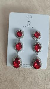 Exaggerated Design of Water Droplets Luxurious Red Temperament Exaggerated Earrings Long Earrings Wine Red Rhinestone Earrings