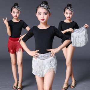 Váy Biểu Diễn Khiêu Vũ Latin Mới Cho Trẻ Em Váy Đuôi Lông Mèo Bạc Cho Bé Gái Quần Áo Tập Luyện Váy Nửa Thân Váy Xếp Nếp