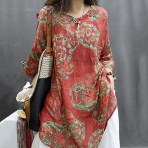 Lieoyuarn | Plus Size Vintage Print 5/8 Sleeve Blouse Spring/Summer
