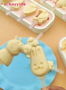 Hayylife Cetakan Es Krim - Cetakan Es Krim Silikon Cetakan Es Krim untuk anak-anak membuat stick keju es krimjelly stick dan puding buatan rumah (DIY) dengan cetakan kartun HL-ABA871