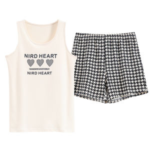 Miiow | Pure Cotton Summer Thin Cool Feeling Short Sleeve Womens Sleepwear Set With Chest Pad Home Clothes MiiOW Cat Person Style