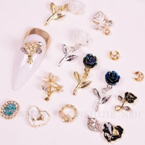 Tulip Bouquet Accessible Luxury Drop Oil Rose Diamond Flower Nail Crystal Nail Art Camellia Pendant Heart 49#