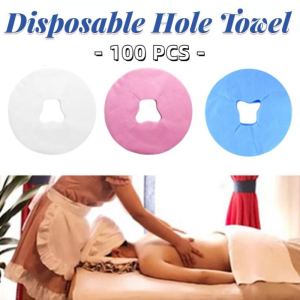 100PCS Disposable Hole Towel Beauty Salon Massage Bed Face Pillow Towel Non-woven Fabric Cross Hole Circular Hole
