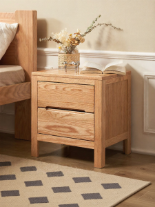 YUANSHI YUANSU | Solid Oak Wood Double Drawer Nordic Modern Bedside Storage Cabinet