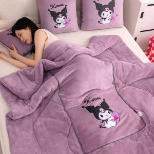 Thickened Kuromi Pillow Blanket Two-In-One Car Sofa Cushion Sanrio Office Dormitory Nap Blanket Winter Square Plush Material