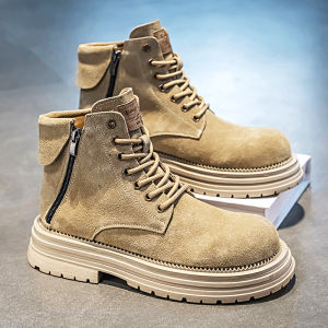 Mens Martin Boots Autumn Winter Genuine Leather Workwear High Top Casual Outdoor Heightening Knight Denim Short Boots