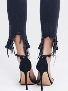 รองเท้าแตะส้นสูงหัวแหลมแบบสวมสบายสำหรับผู้หญิง สีนู้ด สีดำ หนัง PU รองเท้าแตะส้นบาง ทรงหัวแหลม แฟชั่นฤดูร้อน