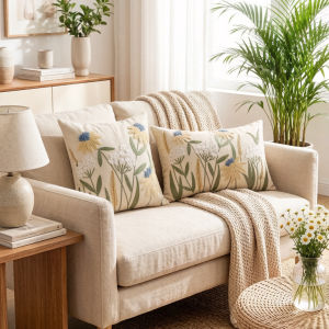 1/2pcs Pastoral Floral Embroidered Cushion Cover Canvas 30x50cm 45x45cm Tufted Throw Pillow Case Wear Resistant Pillow Cover