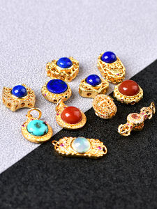 Handmade Copper Plated Gold Natural Lapis Lazuli South Red Hand Card Back Cloud Bucket Bead Silk Inlaid DIY Jewelry Bracelet Accessories