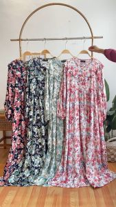 Ghaffa The Label Gumi Dress Maxi Wanita Gamis Rayon Viscose Bunga LD 110
