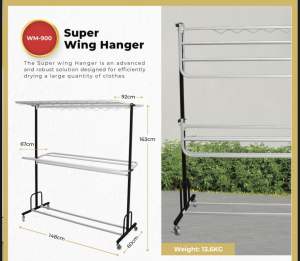 (Ready Stock)WM-900 Super Wing Hanger with roller/Rak Penyidai baju dengan roda/lipat
