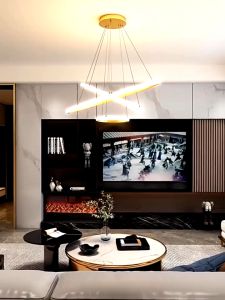 Lampu Gantung Minimalis 3 Ring LED Remote Control 3 Warna Modern Tamu Ruang Makan Dekoratif